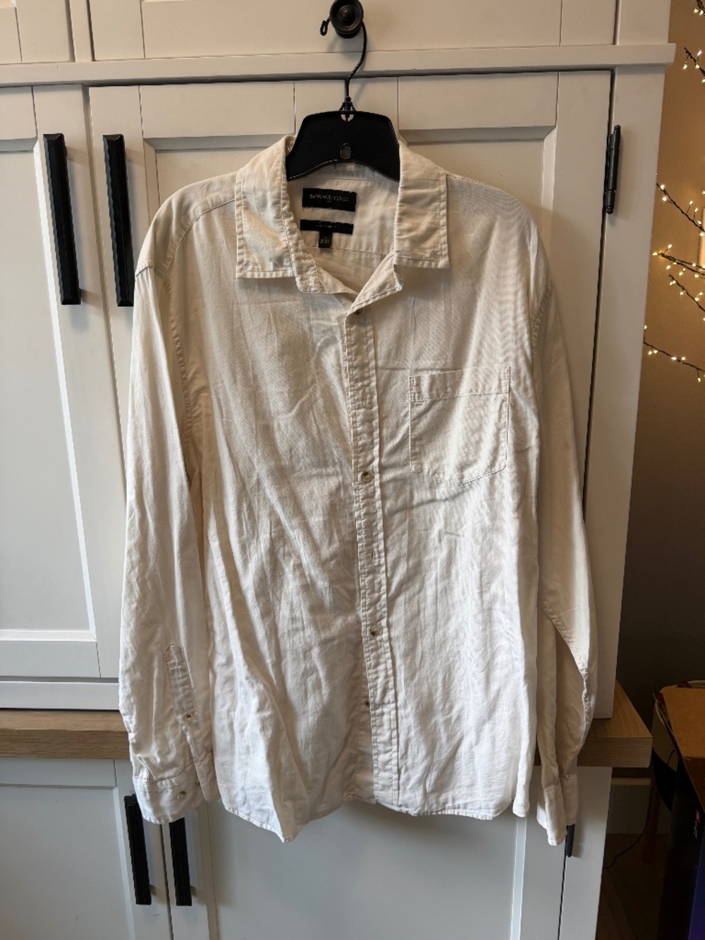Banana Republic Standard Fit Linen Blend Button Down Shirt Cream Off White Men L